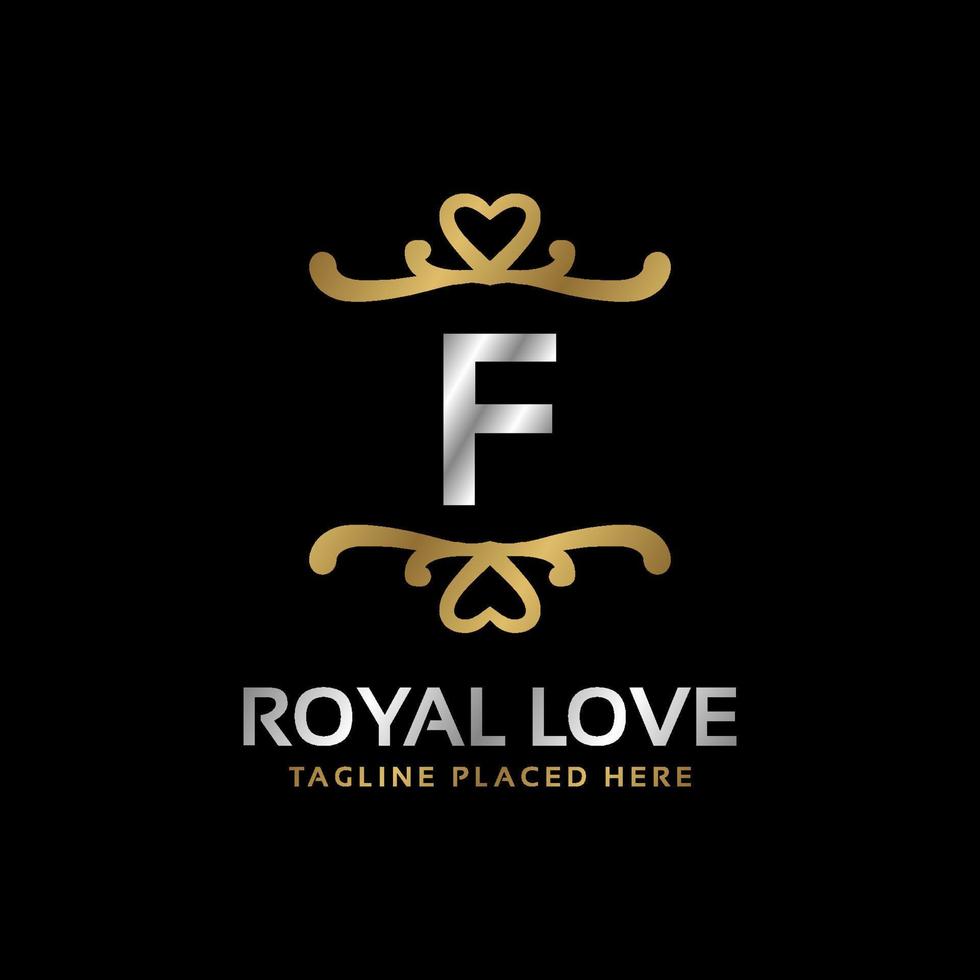 letter F royal heart shape luxury vintage logo design for fashion, hotel, wedding, restaurant, beauty care vector