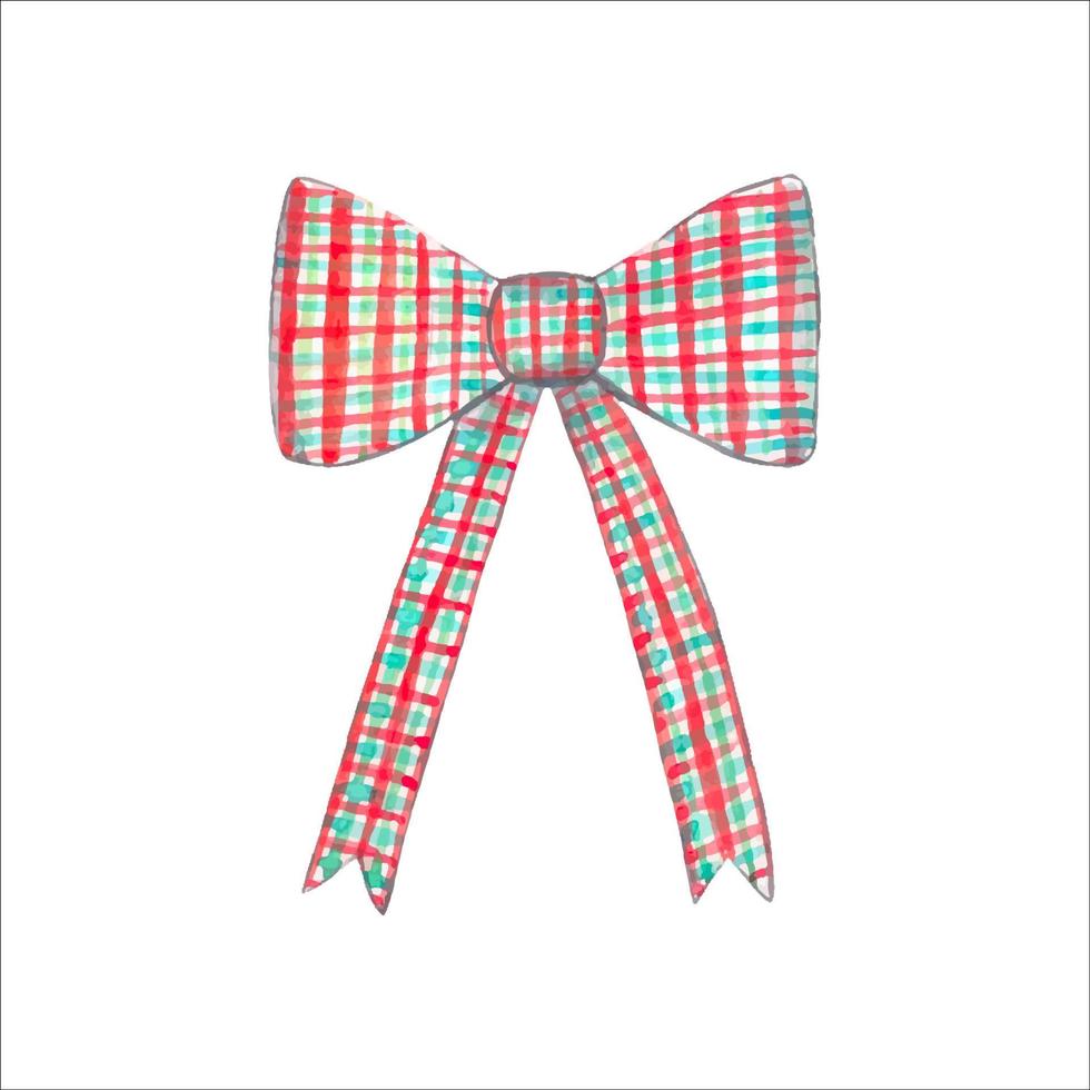 Hand drawn watercolor checkered bow vector