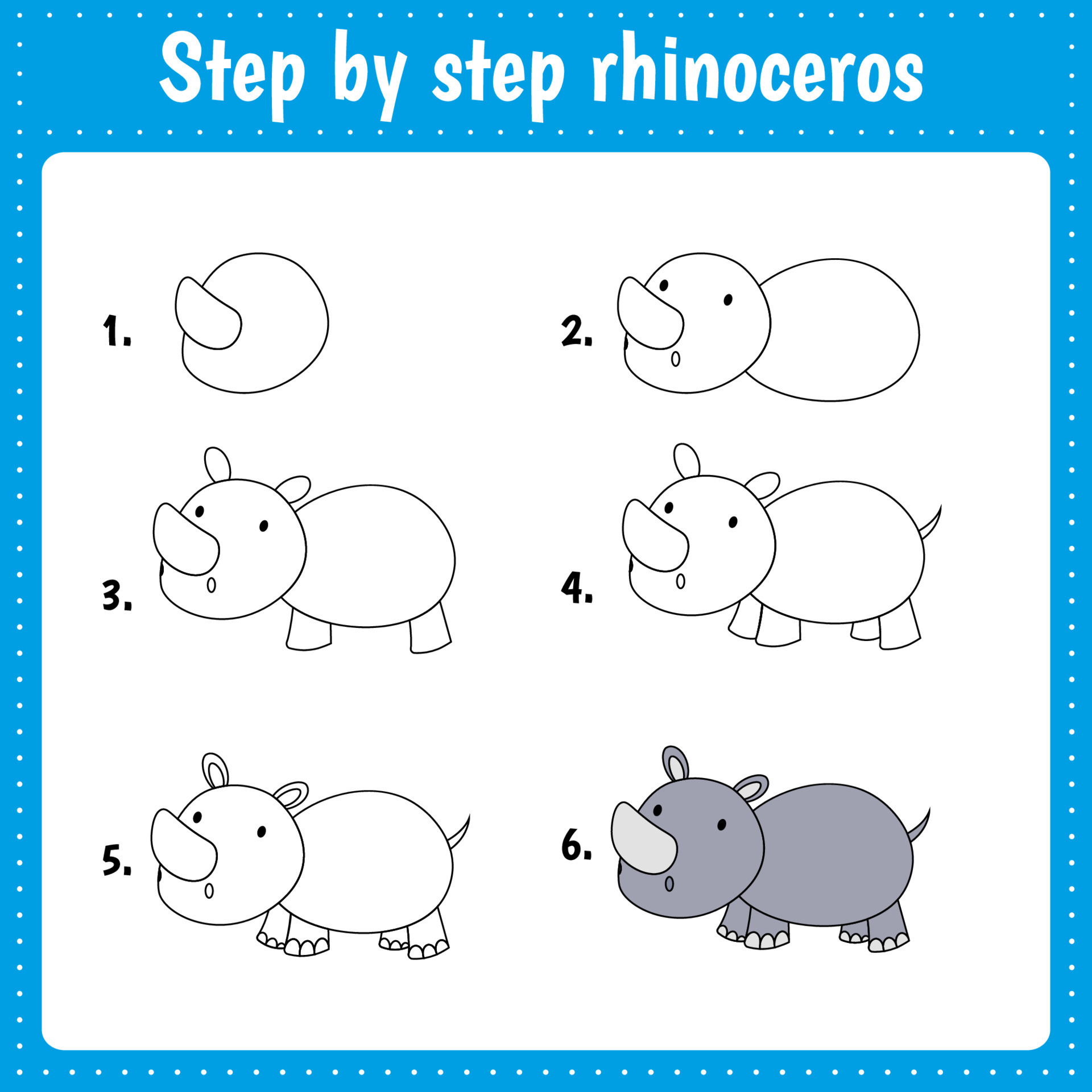 hoja de trabajo educativa para niños. ilustración de dibujo paso a paso.  rinoceronte. página de actividades para la educación preescolar. 13369651  Vector en Vecteezy