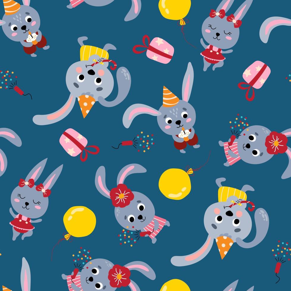 Seamless pattern with cute rabbits. Design for fabric, textile, wallpaper, packaging. vector