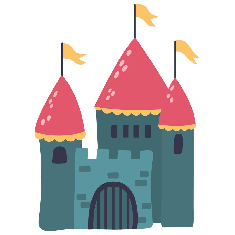 Princess castle. Drawn style. White background, isolate. Vector illustration.