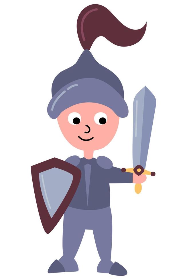 Hand-drawn knight in armor with a sword. White background, isolate. Vector illustration.