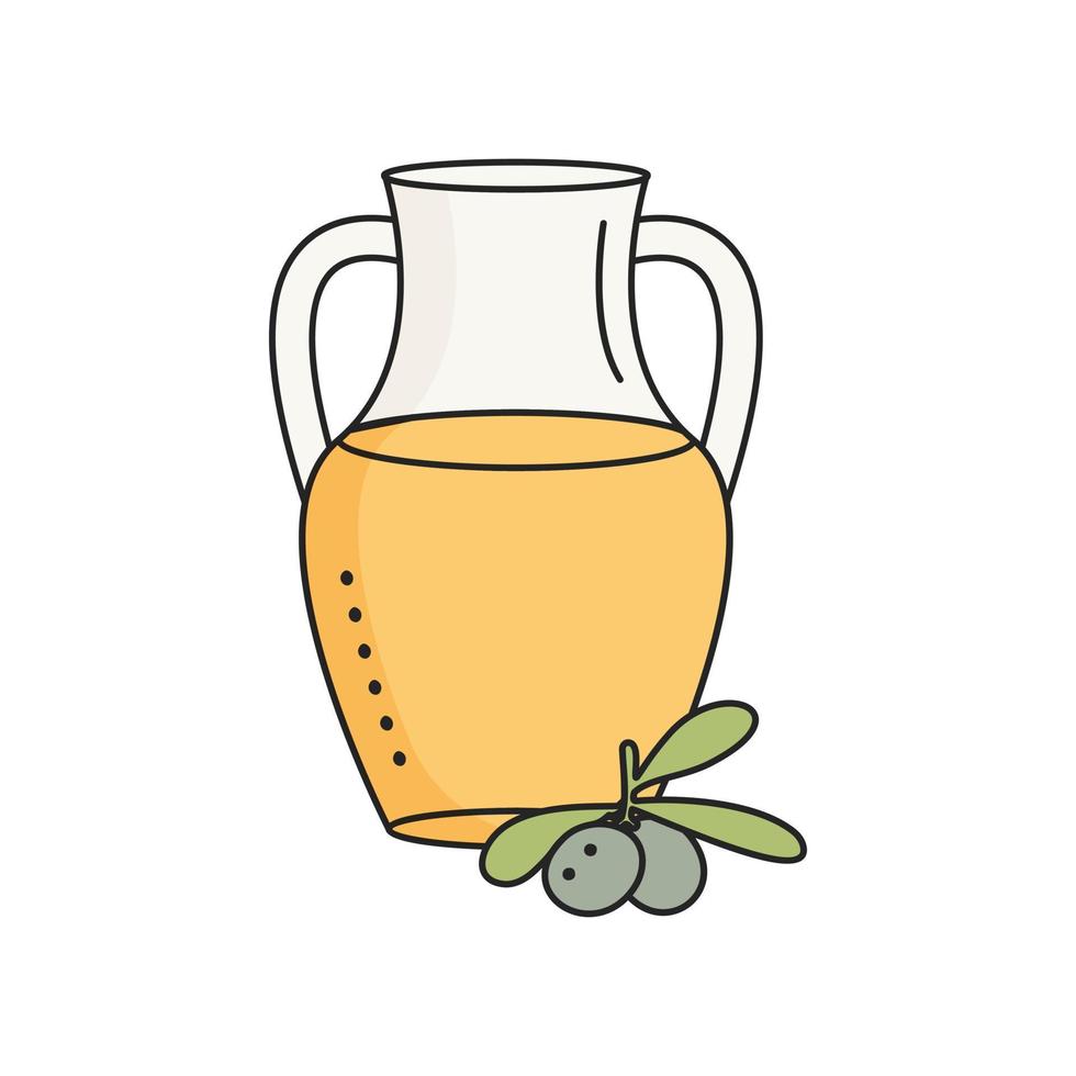 Glass jug with olive oil isolated on white. Doodle style. vector