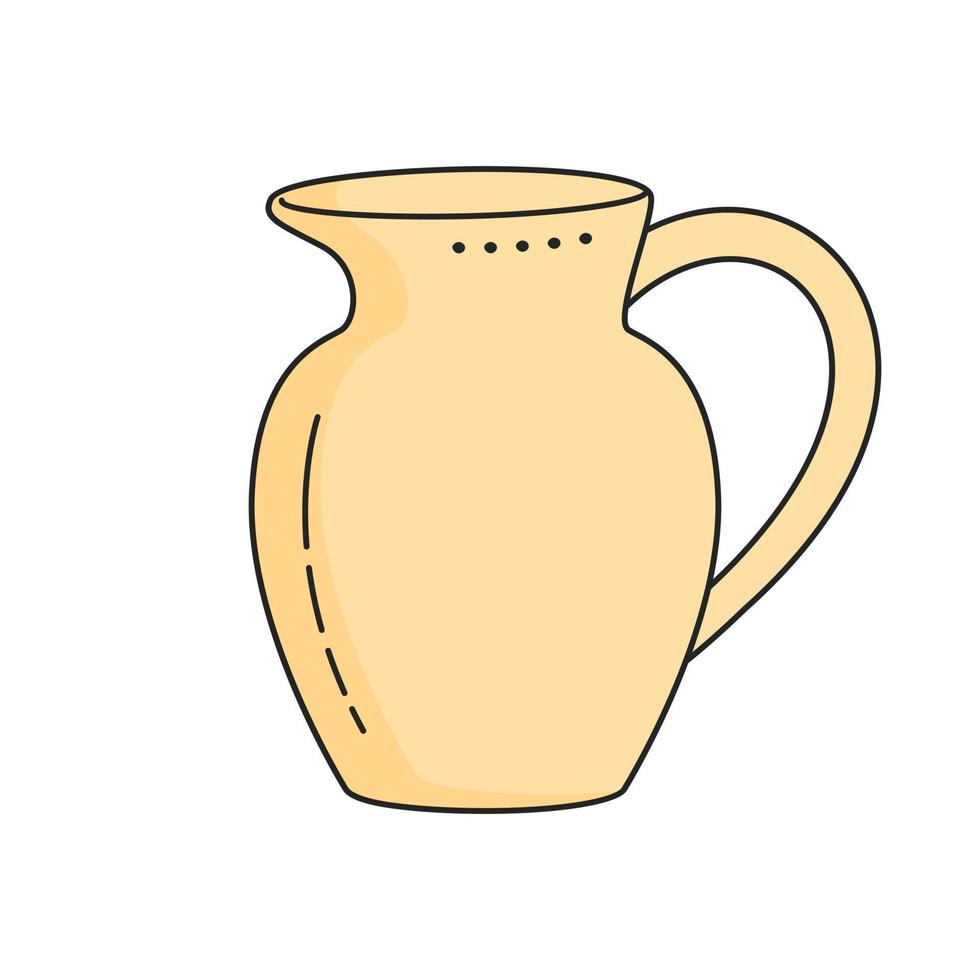 Vintage jug isolated on white. Crockery, kitchenware, kitchen utensils. Doodle style. vector