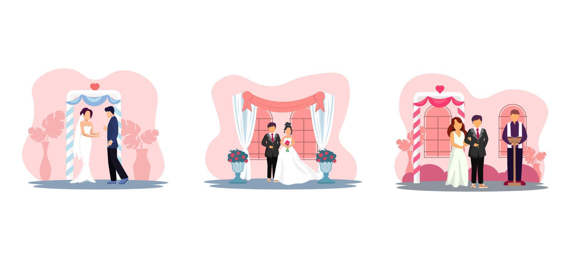 diseño de paquete plano de momento romántico de boda vector