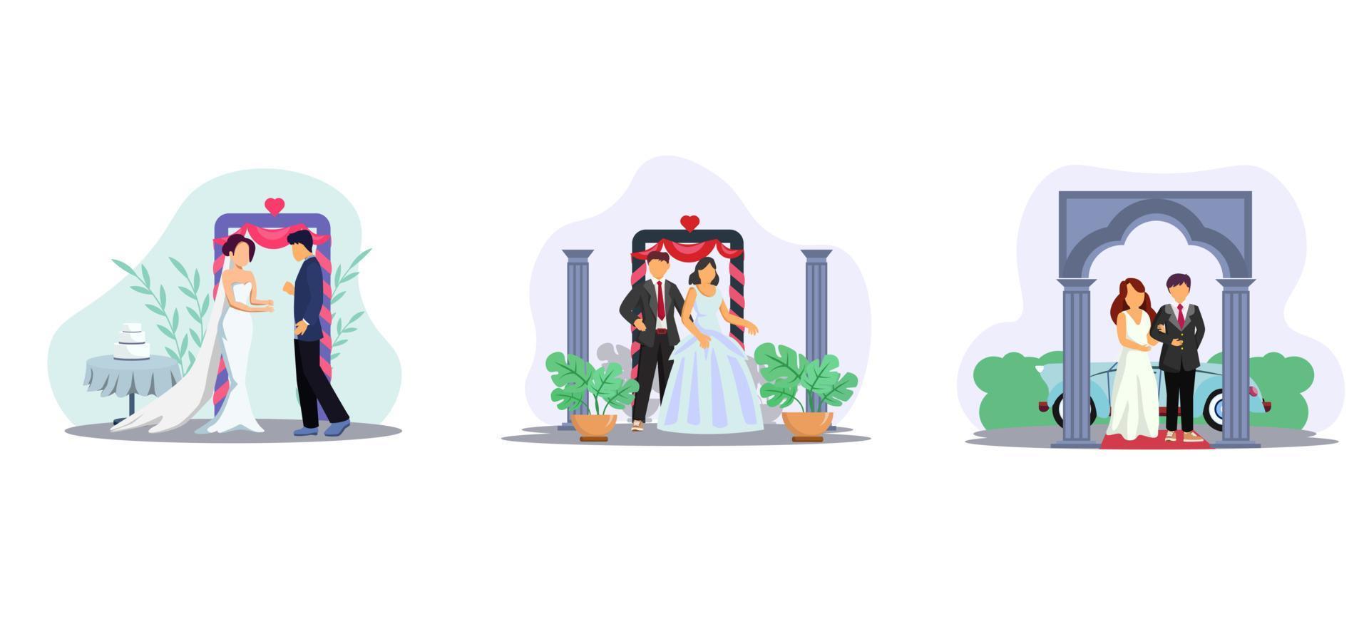 Wedding Couple Flat Bundle Design vector