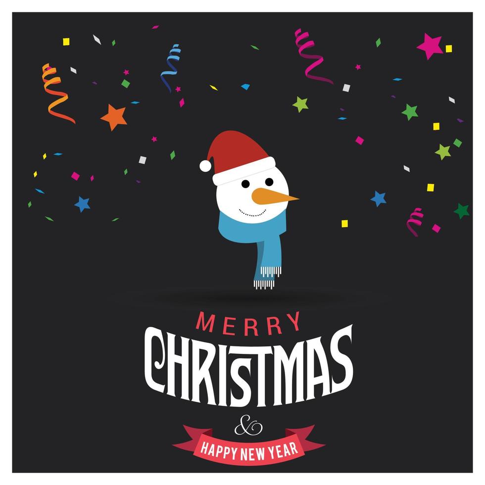 Merry Christmas card design with creative typography and dark background vector