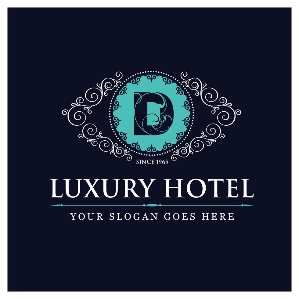 diseño de hotel de lujo con logo y vector de tipografía