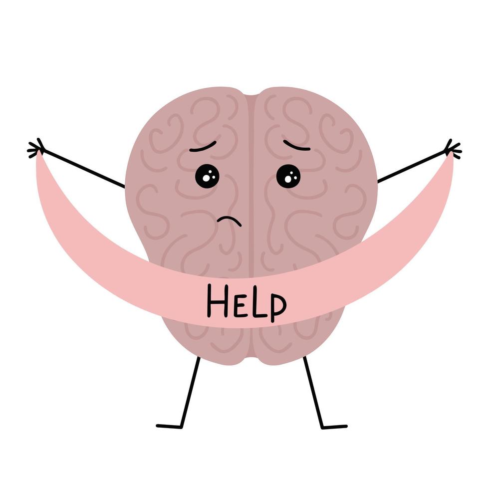 Exhausted tired brain. The mind is asking for help. Illustration for printing, backgrounds, covers and packaging. Image can be used for posters and stickers. Isolated on white background. vector