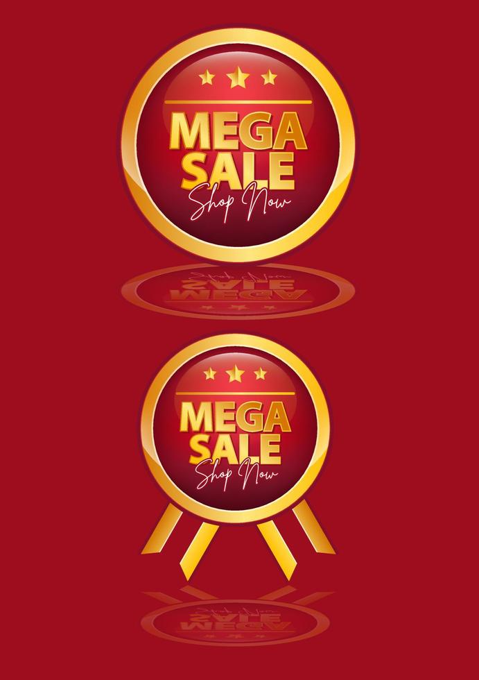 mega sale logo emblem vector illustration red and gold luxury