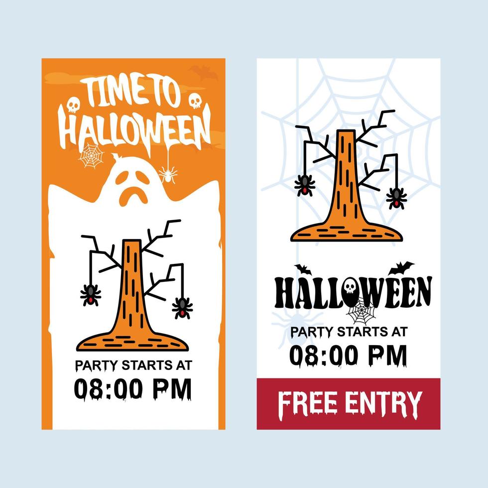 feliz diseño de invitación de halloween con vector de árbol y murciélago