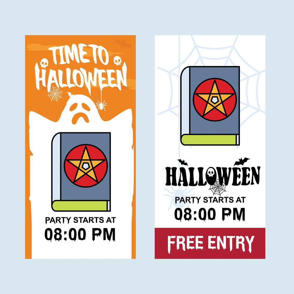 diseño de invitación de halloween feliz con vector de libro de diablo