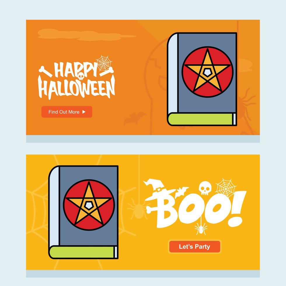 diseño de invitación de halloween feliz con vector de libro de diablo