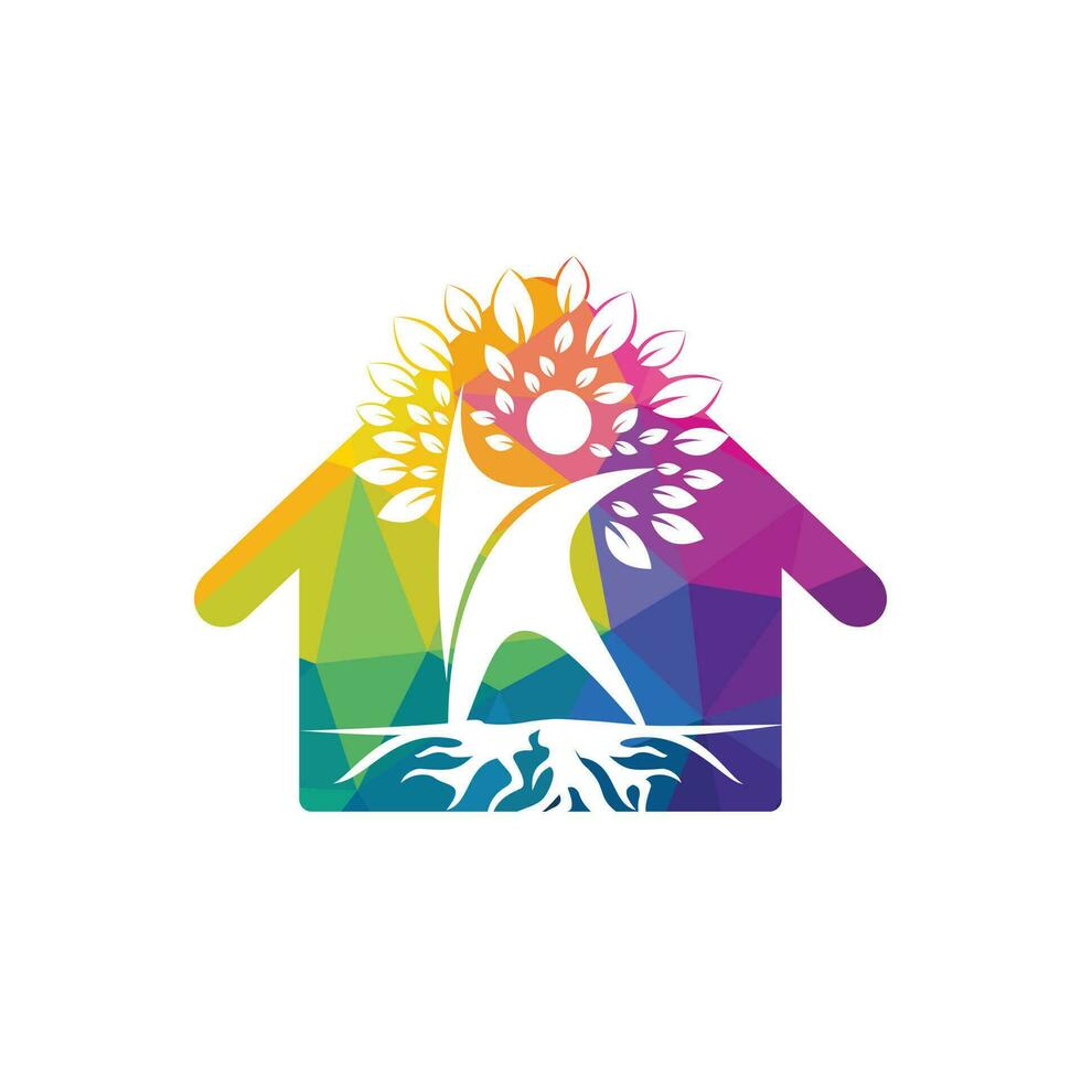 Human Tree And Roots Home Shape Logo Design. Human Tree House Symbol Icon Logo Design vector