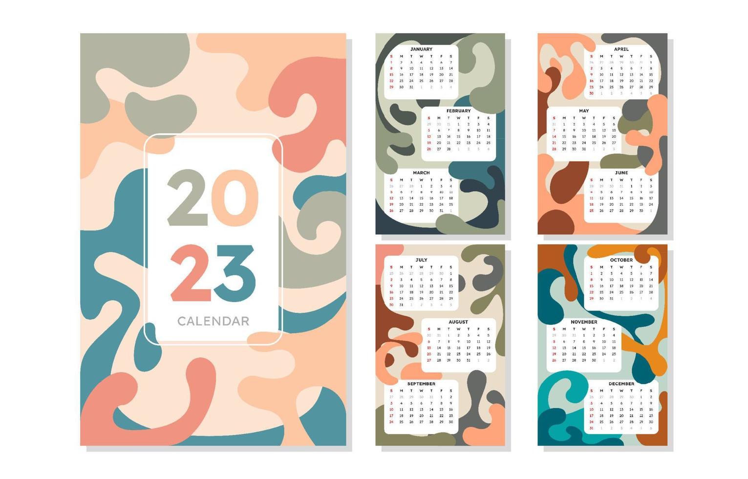 Abstract Colorful Splash Calendar 2023 vector