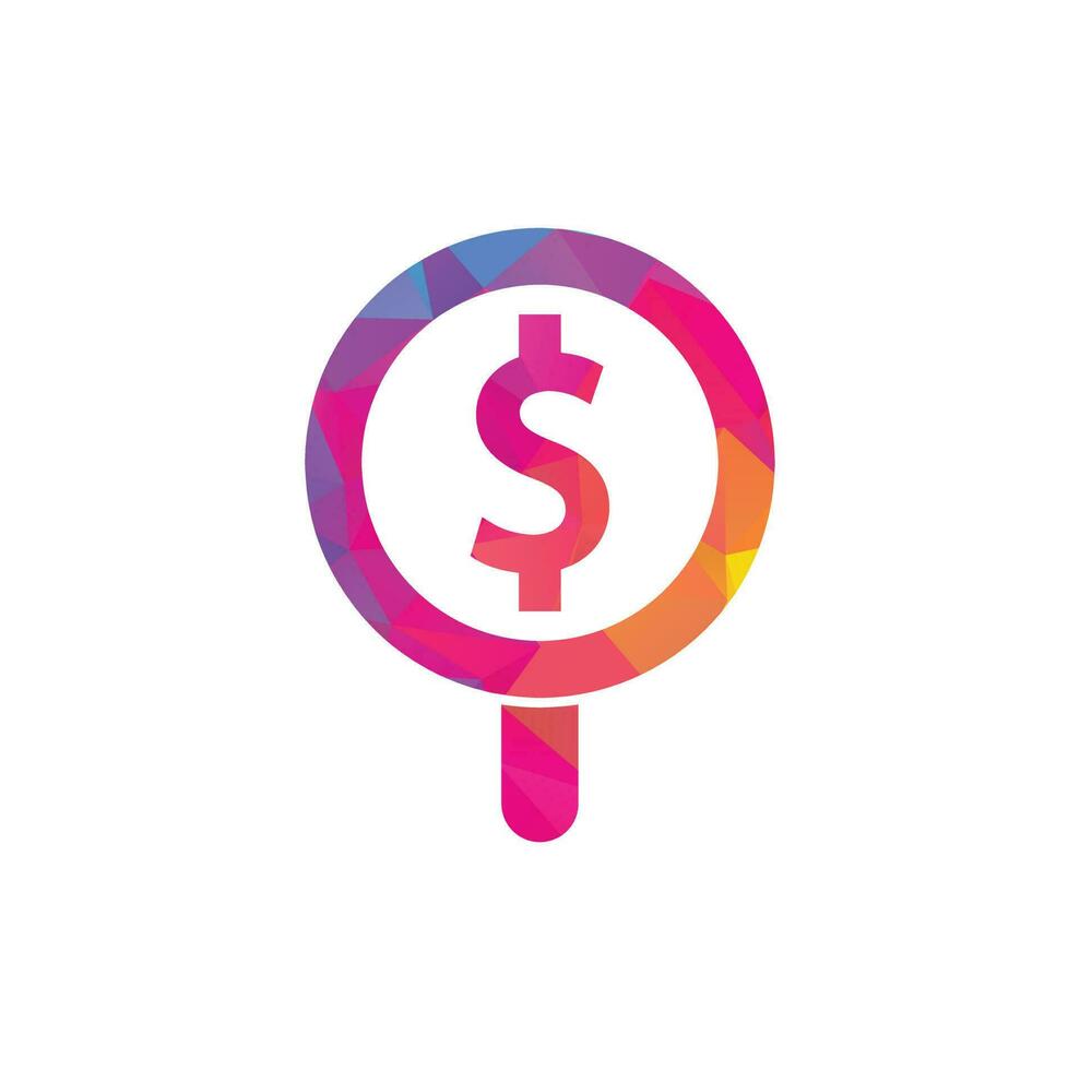 Money Search Logo Icon Template Design. coin and loupe logo combination. Money and magnifying symbol or icon. vector