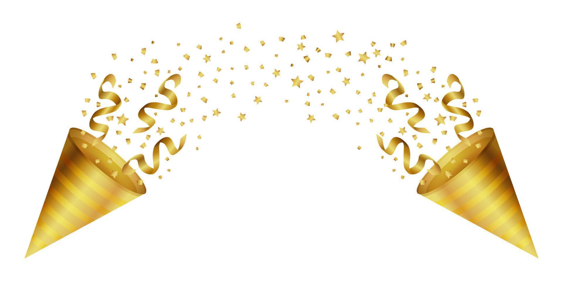 2 gold party popper with confetti vector