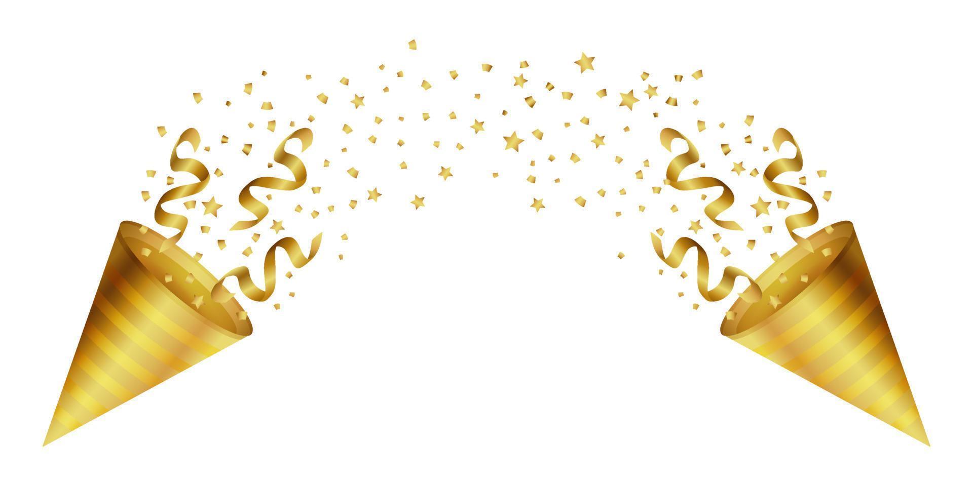 2 gold party popper with confetti vector