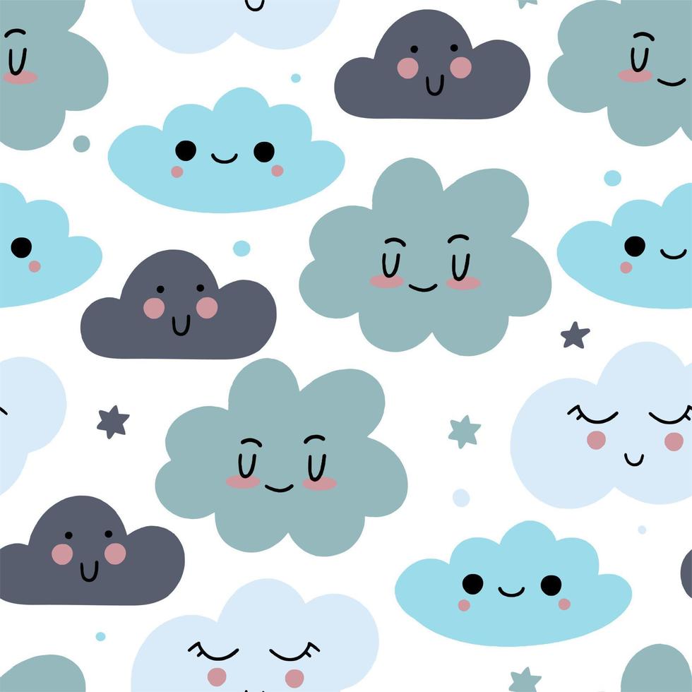 Cute kawaii clouds pattern. For decoration of childrens rooms and holidays. Vector modern style