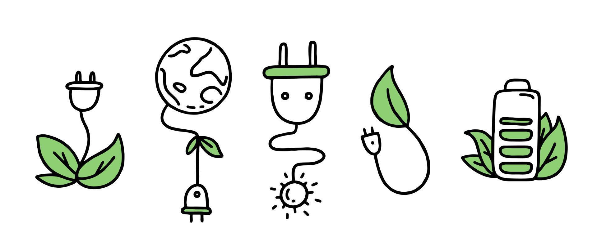 A set of elements. Co2 concept of climate change. Recycling. Separation of garbage. Vector isolated doodle