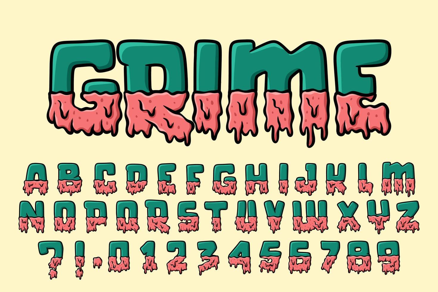 Melt Grime Alphabet Monster Graffiti text vector Letters