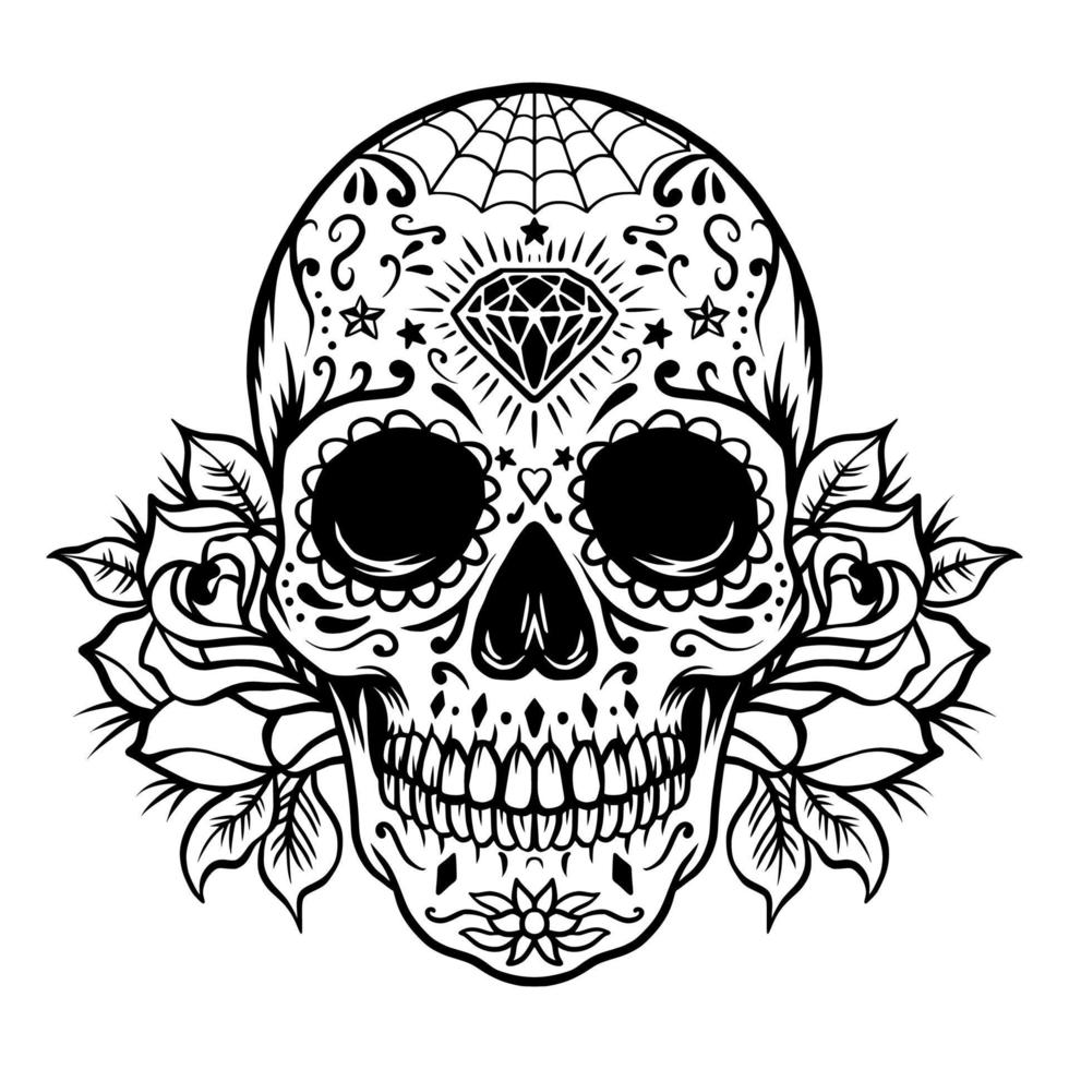 Sugar skull with roses vector