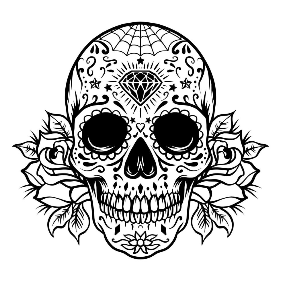 Sugar skull with roses vector