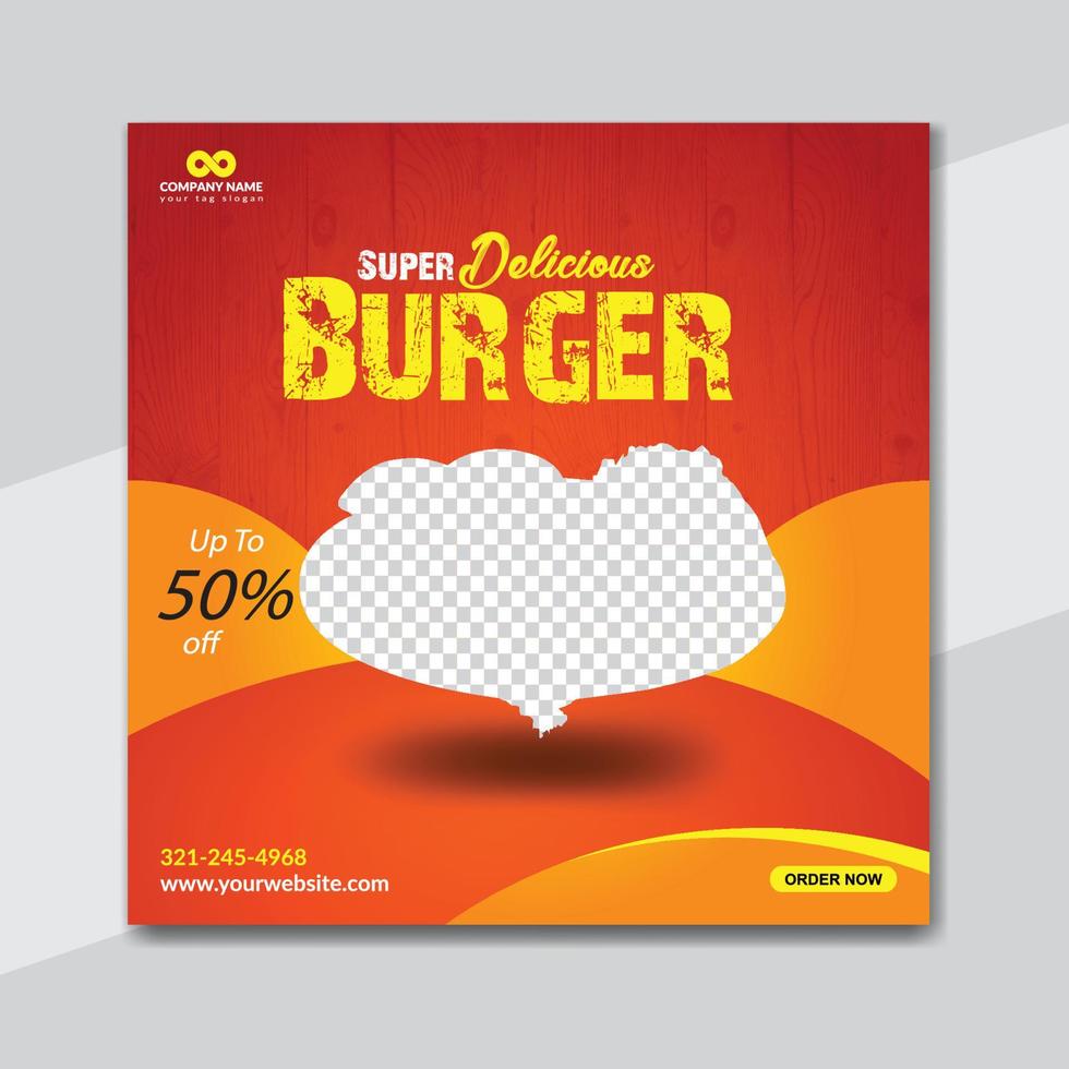 Delicious burger and food menu social media banner template design vector