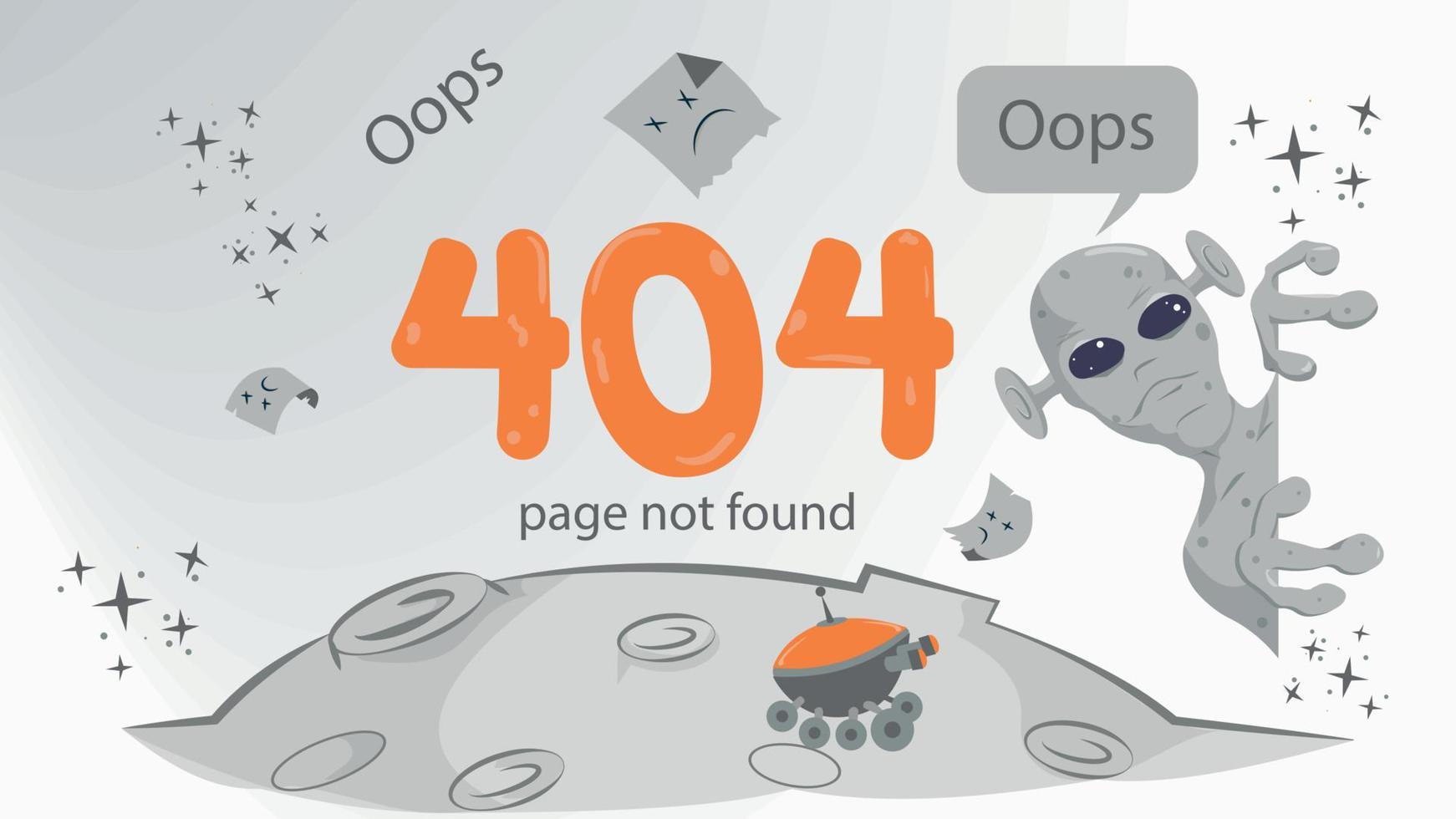 error 404 ilustración para diseñar grandes números en el espacio un extraterrestre mira desde detrás de la página vector