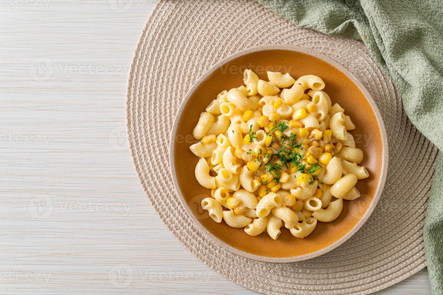 macaroni creamy corn cheese on plate photo