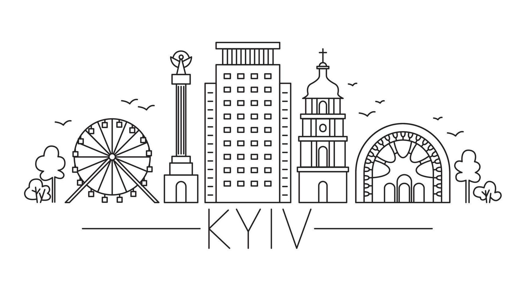 Line art Kyiv. Sights of Kyiv in the style of line art. vector