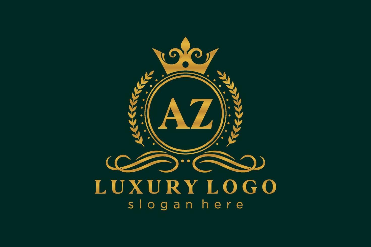 Initial AZ Letter Royal Luxury Logo template in vector art for Restaurant, Royalty, Boutique, Cafe, Hotel, Heraldic, Jewelry, Fashion and other vector illustration.