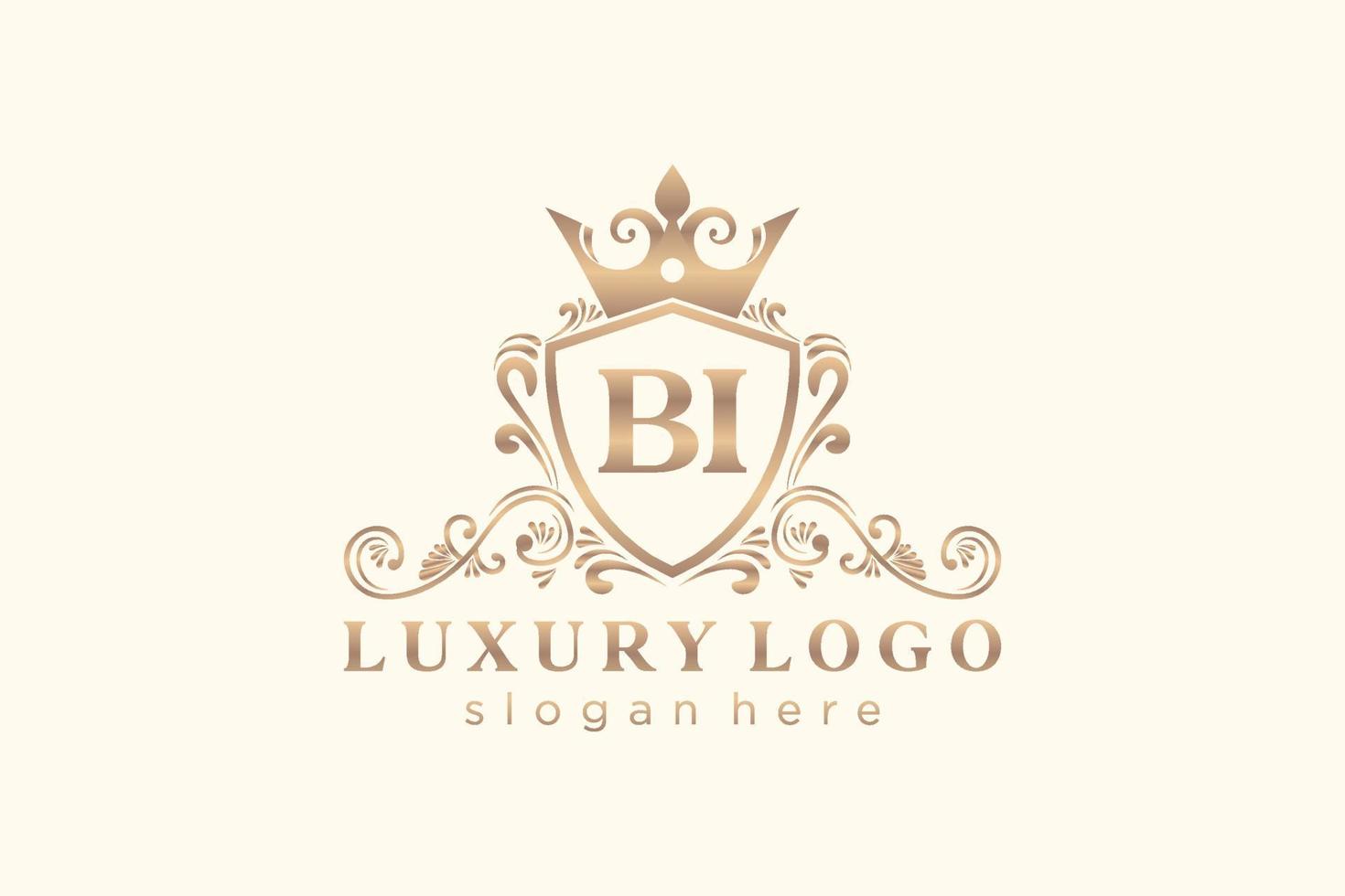 Initial BI Letter Royal Luxury Logo template in vector art for Restaurant, Royalty, Boutique, Cafe, Hotel, Heraldic, Jewelry, Fashion and other vector illustration.