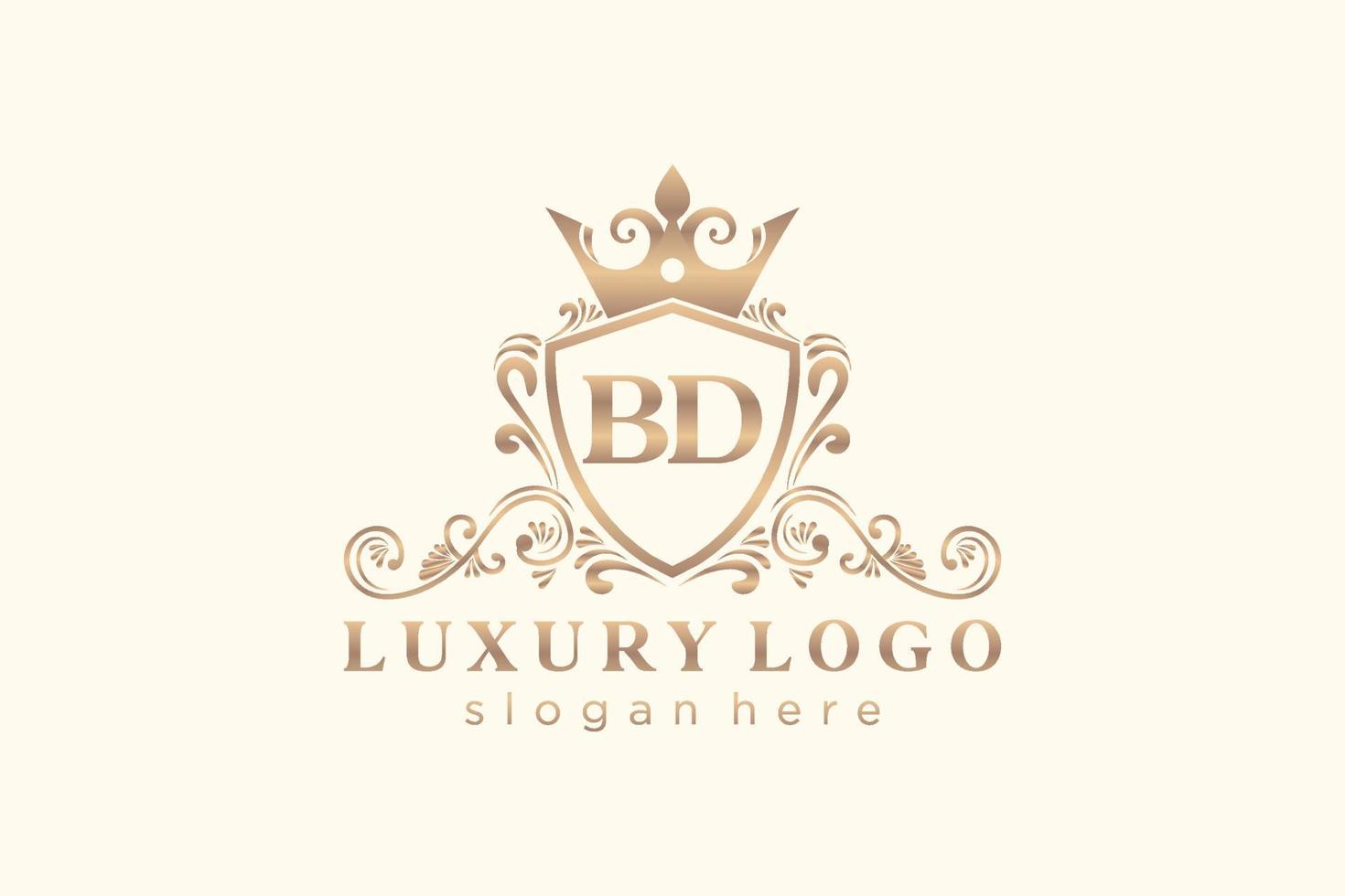 Initial BD Letter Royal Luxury Logo template in vector art for Restaurant, Royalty, Boutique, Cafe, Hotel, Heraldic, Jewelry, Fashion and other vector illustration.