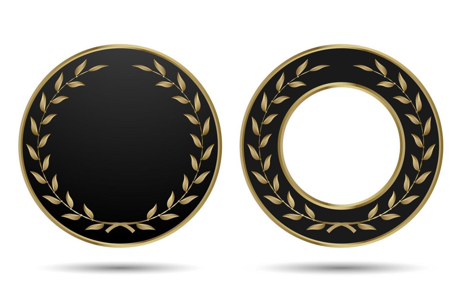Gold laurel wreath badge isolated background. vector