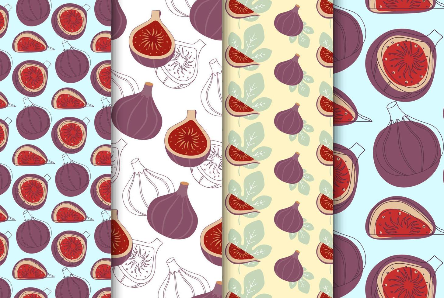 Collection Of Figs Patterns For Food Package Or Decoration Vector Illustration In Flat Style