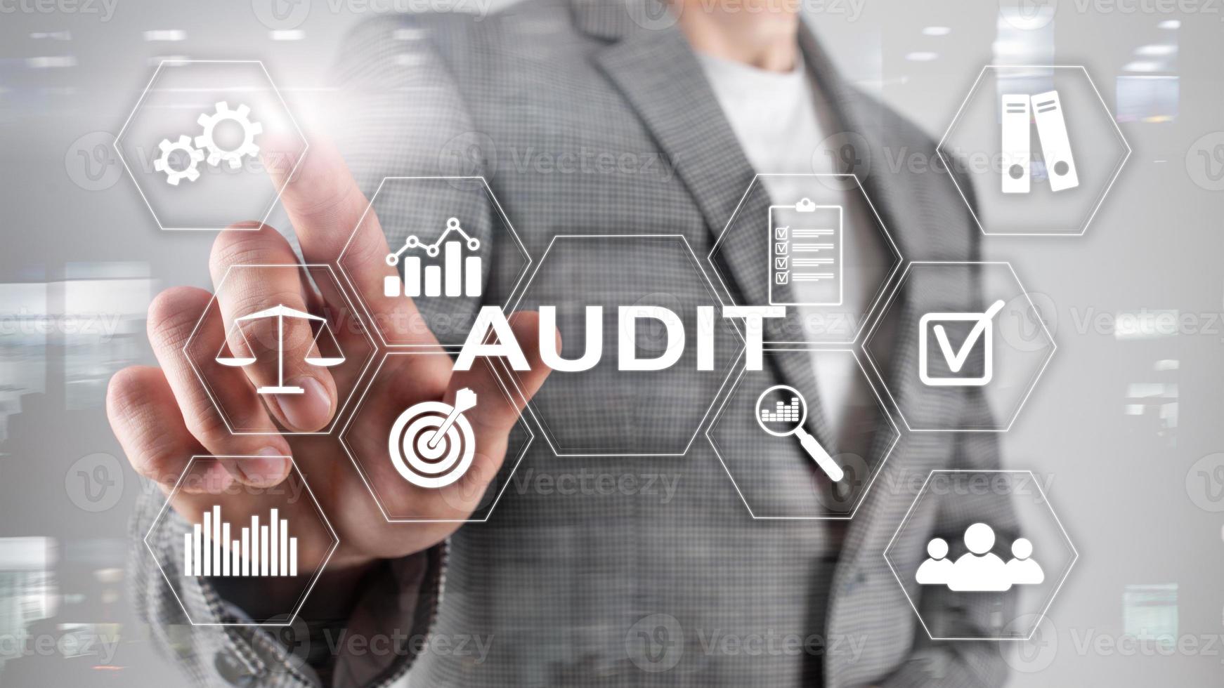 Audit business and finance concept. nalysis Annual Financial Statements, Analyze return on investment. Mixed media abstract background. photo