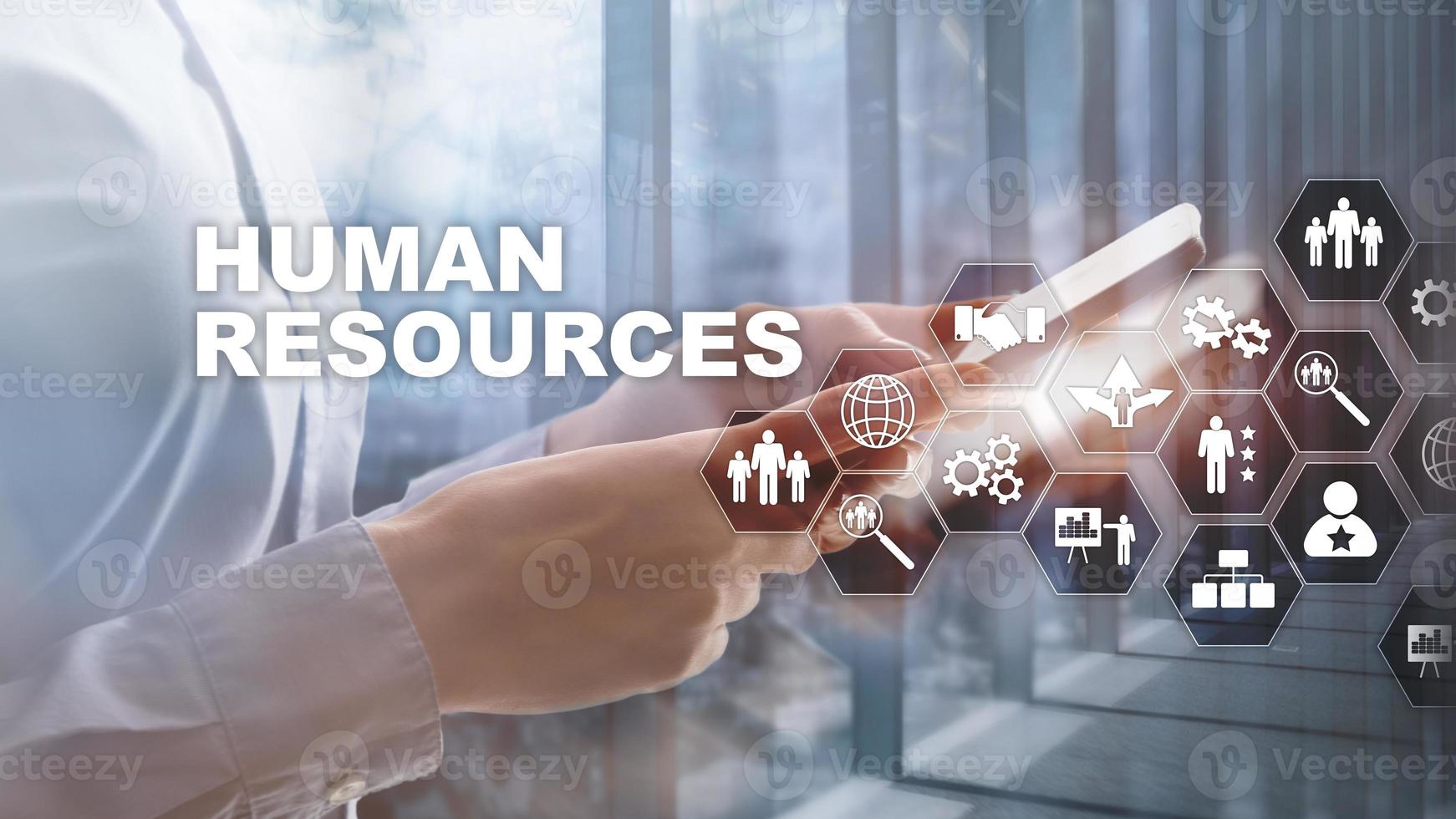 Human Resources HR management concept. Human resources pool, customer care and employees. photo