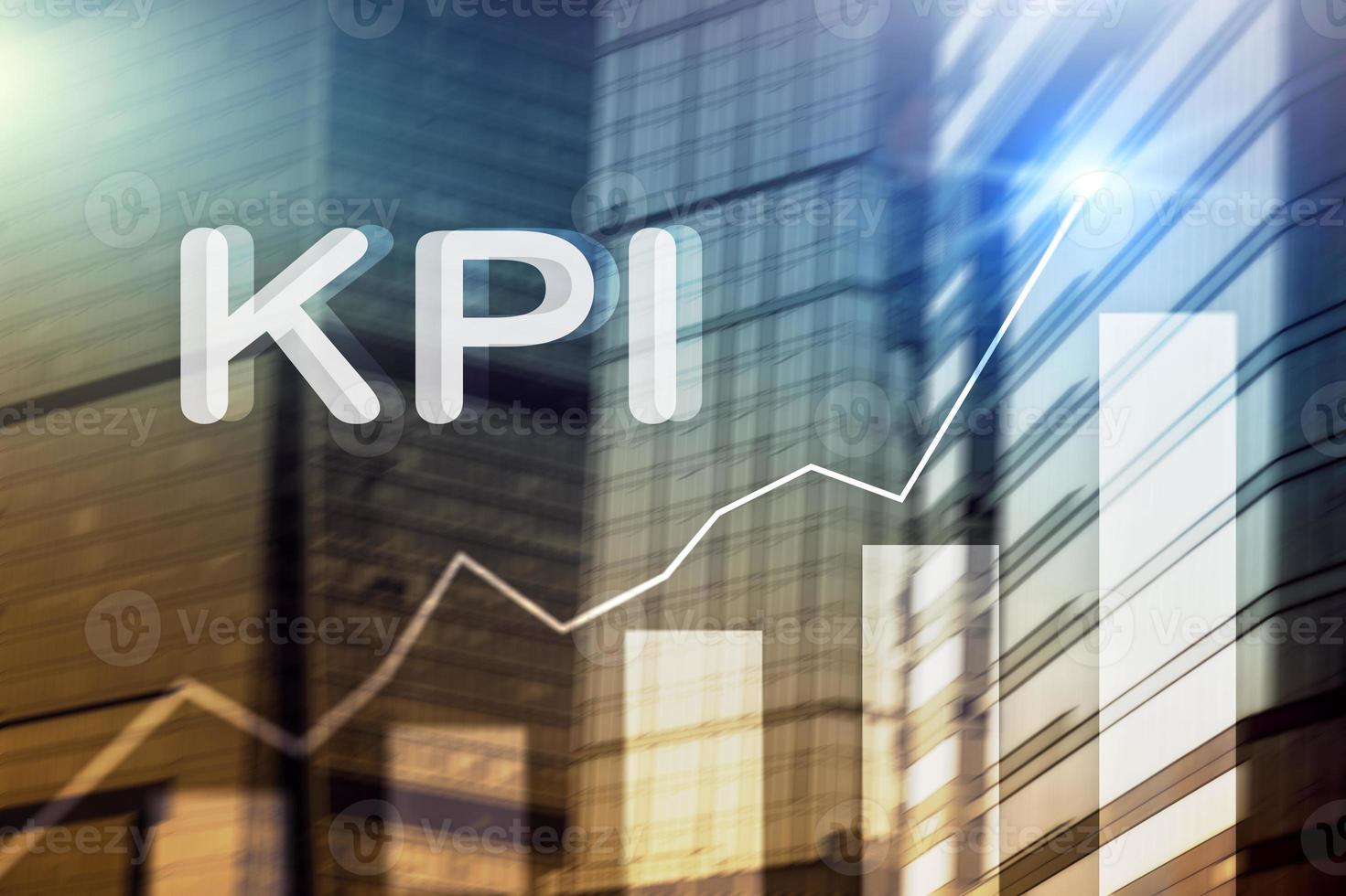KPI - Key Performance Indicator. Business and technology concept. Multiple exposure, mixed media. Financial concept on blurred background. photo