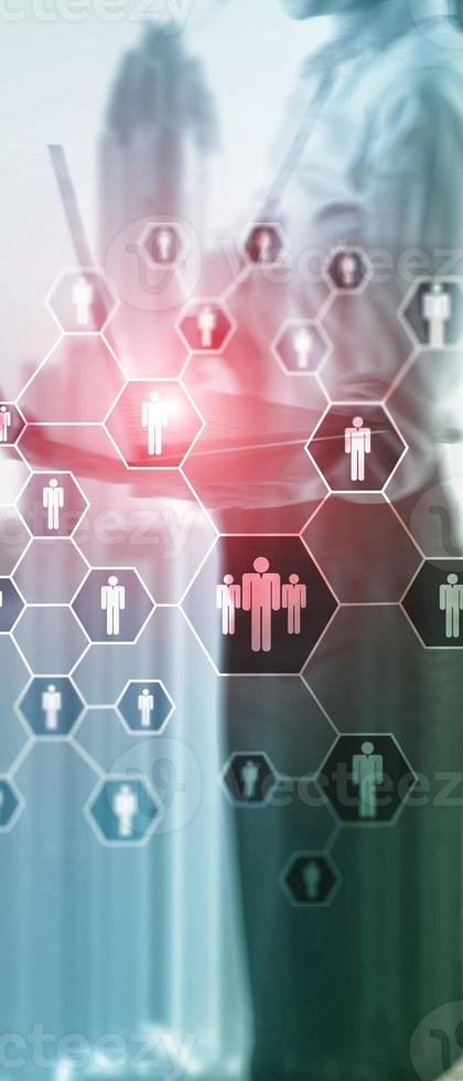 Vertical Panorama Banner. HR, Human Resources, Recruitment, Organisation structure and social network concept. photo