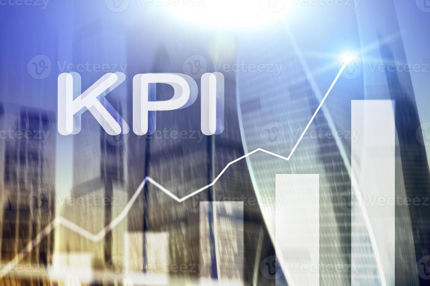 KPI - Key Performance Indicator. Business and technology concept. Multiple exposure, mixed media. Financial concept on blurred background photo