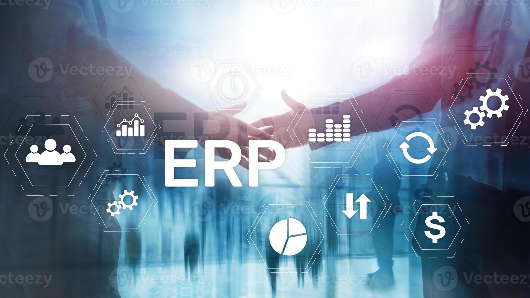 ERP system, Enterprise resource planning on blurred background. Business automation and innovation concept photo