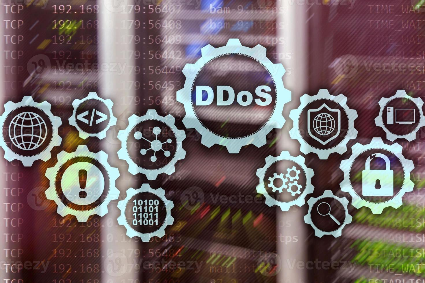 DDoS Cyber Attack. Technology, Internet and Protection Network concept. Server datacenter background. photo