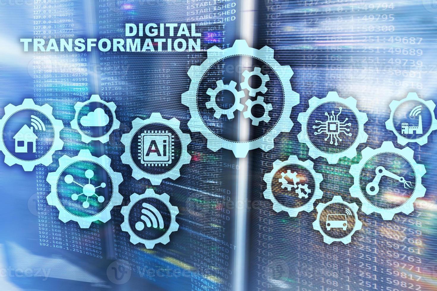 transformación digital concepto de digitalización de procesos de negocio de tecnología. fondo del centro de datos. foto