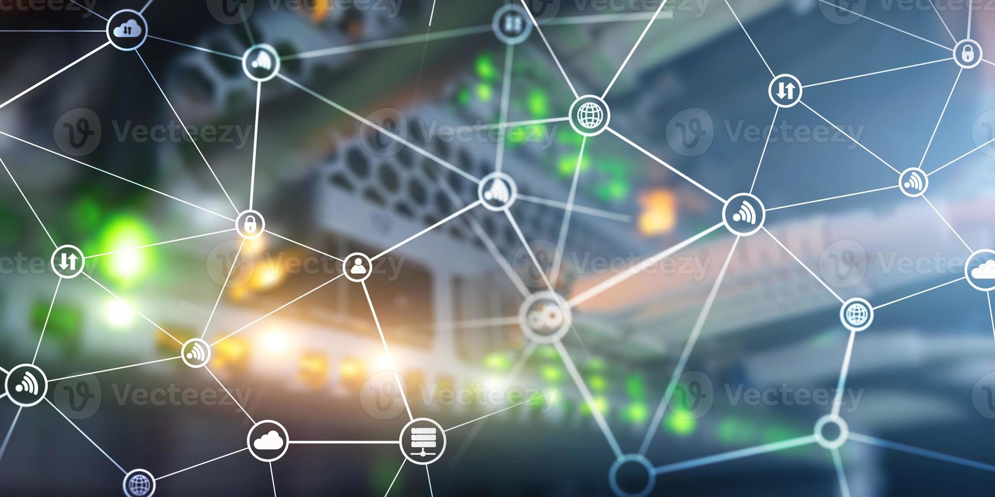 Cloud Communications. Internet Technology Concept on blurred server room background photo