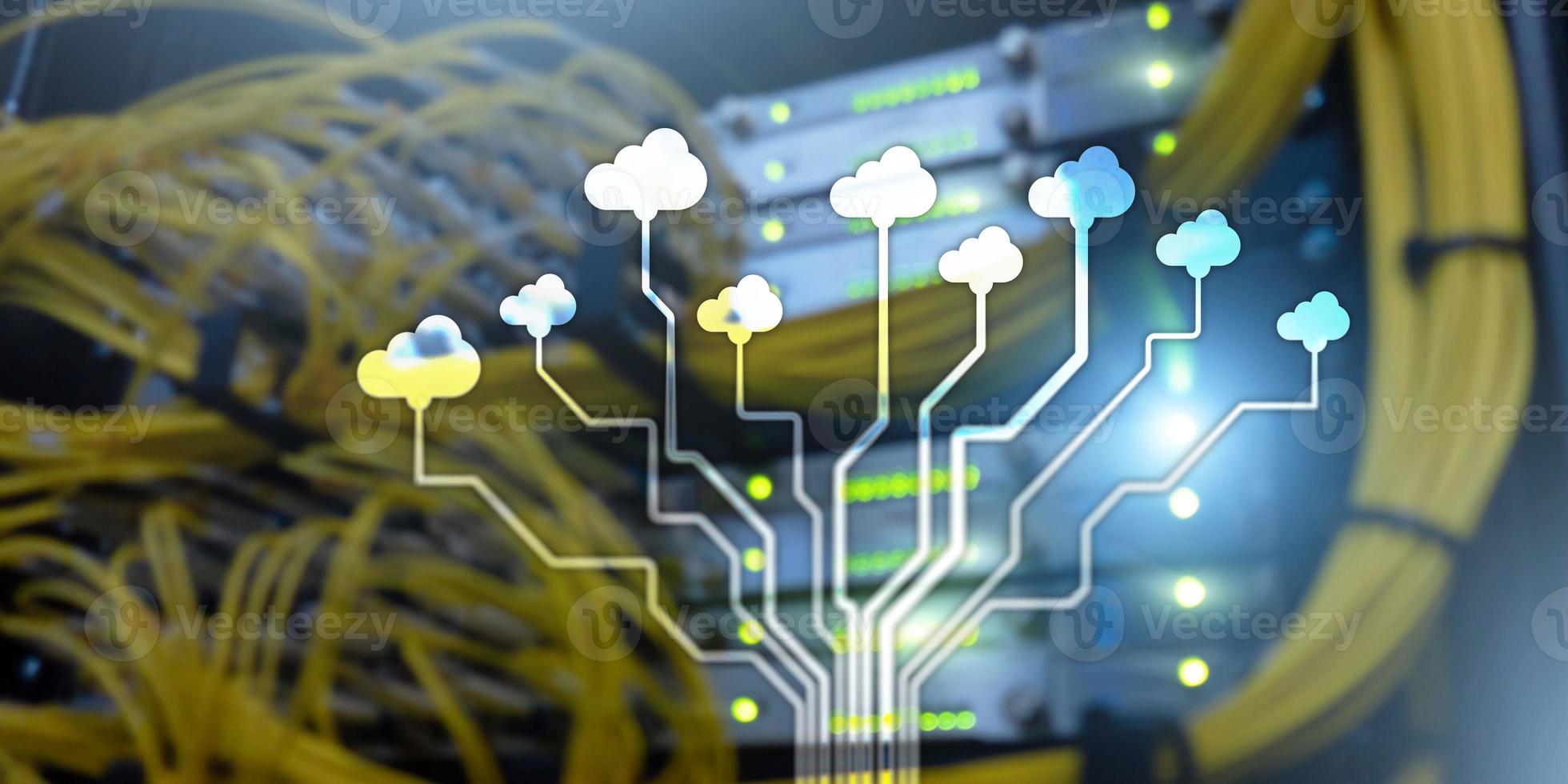 Cloud Information Computing Technology concept. Conceptual banner on server rack background photo