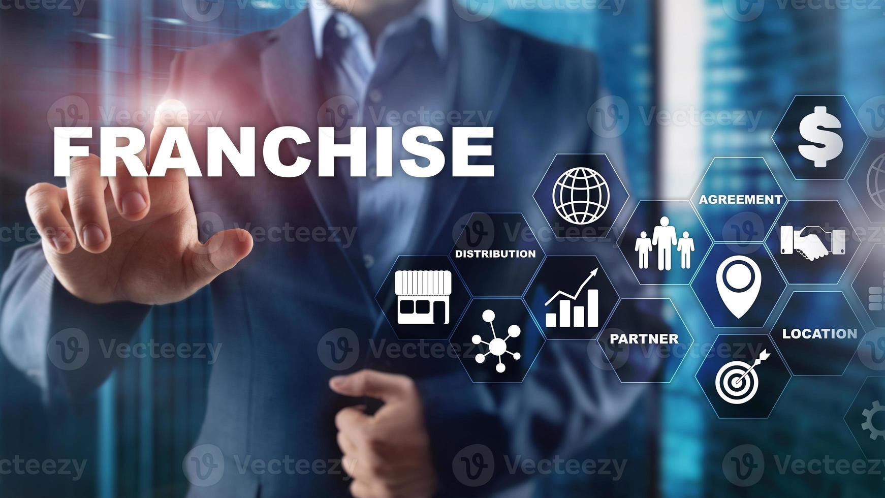 Franchise consept on virtual screen. Marketing Branding Retail and Business Work Mission Concept. photo
