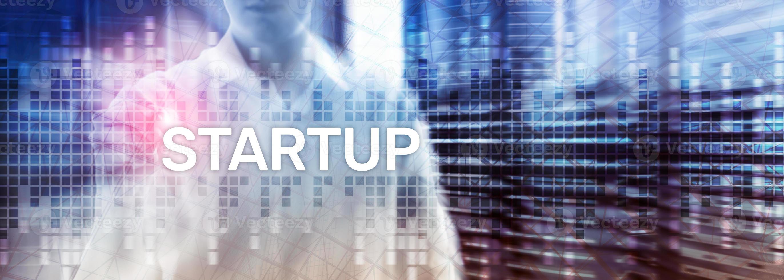 Startup concept with double exposure diagrams blurred background. photo