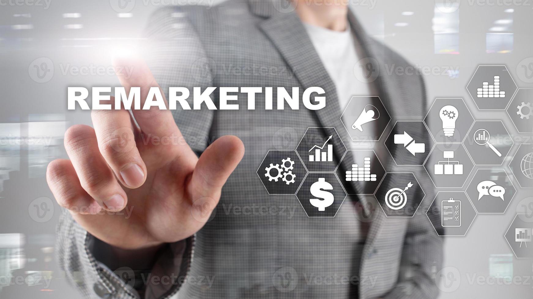 Remarketing Business Technology. Internet and network concept. Mixed media. Financial concept on blurred background. photo