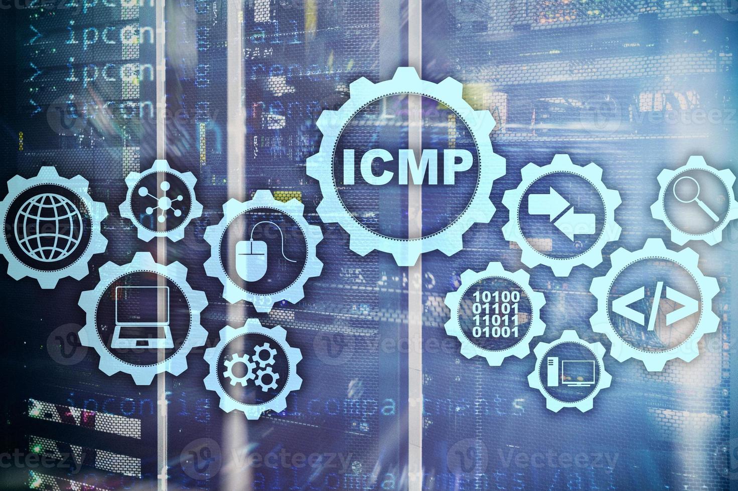 ICMP. Internet Control Message Protocol. Network concept. Server room on background. photo